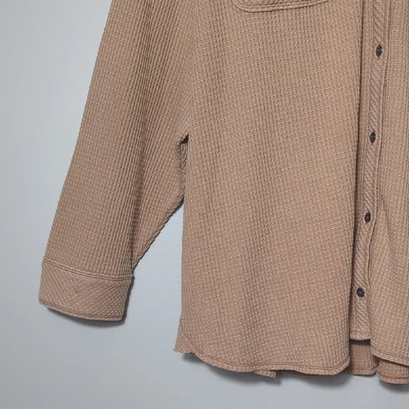 Aerie LumberJane Waffle Shirt Cappuccino Tan Button Up Oversized Relaxed XL - Picture 3 of 16